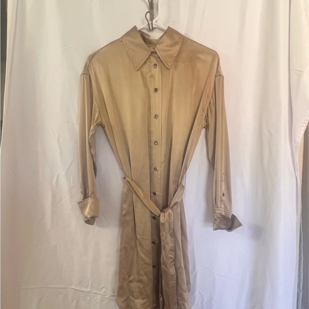Banana Republic Silk Shirt Dress in Gold